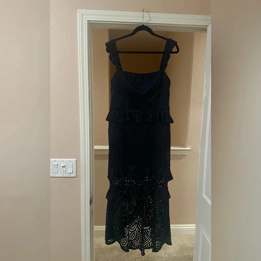 CITY STUDIO Navy Blue‎ Party Dress Juniors Hi-Low Peplum Cocktail. Size 15.